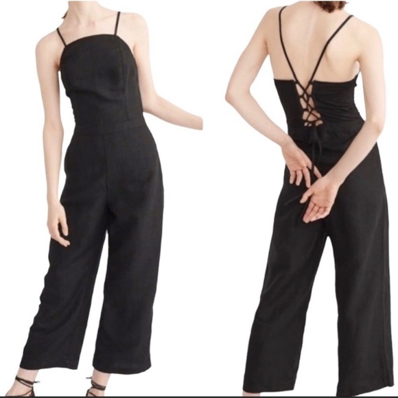 ABERCROMBIE & FITCH green LINEN BLEND JUMPSUIT HAS WIDE CROPPED LEG size - Picture 6 of 10